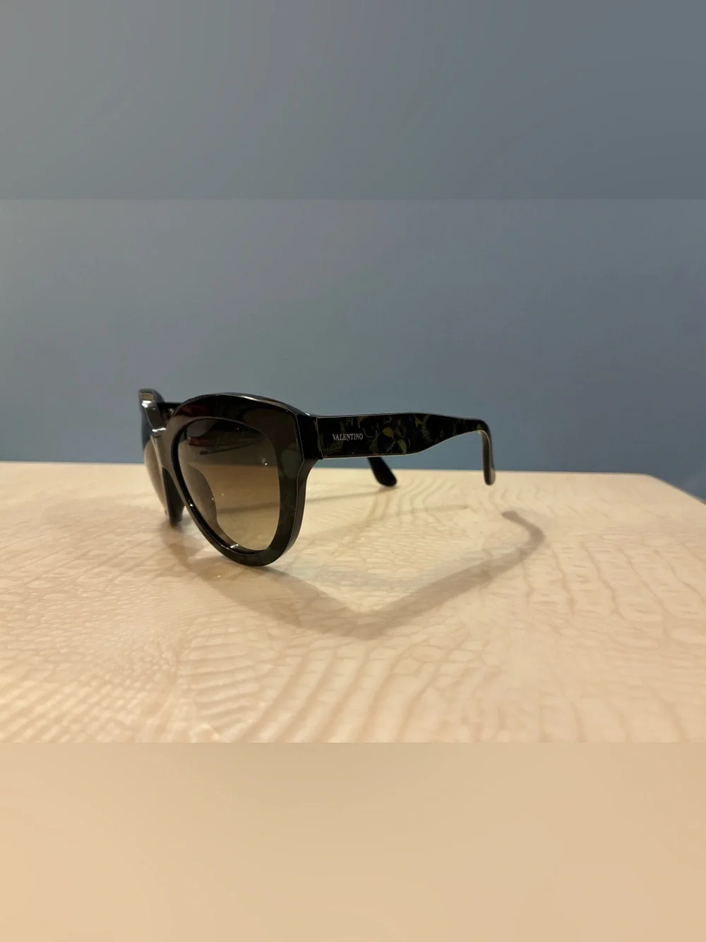Valentino Black Cat-Eye Sunglasses with Brown Gradient Lenses made in Italy